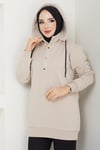 Çıkarılabilir Kapüşonlu 3 İplik Şardonlu Sweatshirt Bej