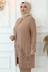 Derin İkili Tunik Pantolon Tesettür Takım Vizon