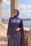 Nur Saten Tesettür Abiye Lila