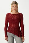 Angel Asimetrik Bordo Uzun Kollu Dantel Top / Bluz