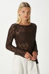 Angel Asimetrik Kahverengi Uzun Kollu Dantel Top / Bluz