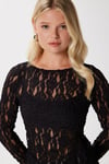 Angel Asimetrik Siyah Uzun Kollu Dantel Top / Bluz