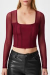 Kadın Alina Korse Görünümlü Bordo Tül Crop Bluz