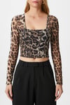 Kadın Alina Korse Görünümlü Leopar Tül Crop Bluz