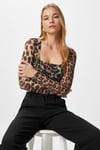 Kadın Alina Korse Görünümlü Leopar Tül Crop Bluz