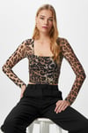 Kadın Alina Korse Görünümlü Leopar Tül Crop Bluz