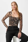 Kadın Alina Korse Görünümlü Leopar Tül Crop Bluz