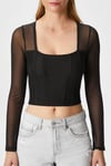 Kadın Alina Korse Görünümlü Siyah Tül Crop Bluz