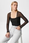 Kadın Alina Korse Görünümlü Siyah Tül Crop Bluz