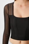 Kadın Alina Korse Görünümlü Siyah Tül Crop Bluz