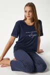 Kadın Always Viskon Bisiklet Yaka Kısa Kol Lacivert Alt Üst Pijama Takımı