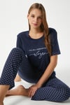 Kadın Always Viskon Bisiklet Yaka Kısa Kol Lacivert Alt Üst Pijama Takımı