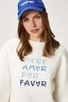 Kadın Amor Nakışlı Ekru Mavi Sweatshirt