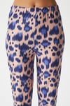 Kadın Andra Mavi Leo Desen Ön Düğmeli Kısa Kol Alt Üst Pijama Takımı