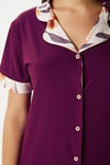 Kadın Andra Mürdüm Çiçek Desen Ön Düğmeli Kısa Kol Alt Üst Pijama Takımı
