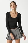 Kadın Anita Tok Doku Pamuklu Fittili Siyah Basic Bluz