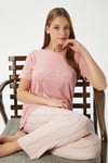 Kadın Beautiful Yumuşak Doku Pudra Bisiklet Yaka Kısa Kollu Alt Üst Pijama Takımı
