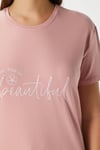 Kadın Beautiful Yumuşak Doku Pudra Bisiklet Yaka Kısa Kollu Alt Üst Pijama Takımı