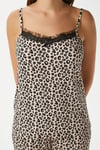 Kadın Betty Leopar 3'lü Paket Sabahlıklı İp Askılı Dantelli Fitilli Örme Pijama Takımı 