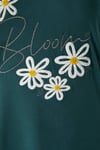 Kadın Bloom Yumuşak Doku Yeşil Çiçek İşlemeli Bisiklet Yaka Kısa Kollu Alt Üst Pijama Takımı