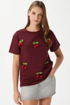 Kadın Chery Bordo Kiraz Dikişli T-Shirt