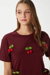 Kadın Chery Bordo Kiraz Dikişli T-Shirt