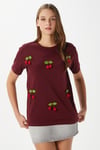 Kadın Chery Bordo Kiraz Dikişli T-Shirt