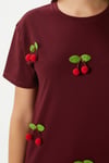 Kadın Chery Bordo Kiraz Dikişli T-Shirt