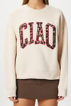 Kadın Ciao Nakışlı İçi Polarlı Leopar Bej Oversize Sweatshirt