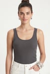 Kadın Cotton Premium Doku Antrasit Pamuklu Basic Fitilli Atlet
