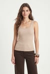 Kadın Cotton Premium Doku Bej Pamuklu Basic Fitilli Atlet