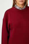 Kadın Cozy İçi Polarlı Bordo Basic Bisiklet Yaka Pamuklu Kalın Örme Sweatshirt