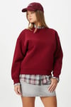 Kadın Cozy İçi Polarlı Bordo Basic Bisiklet Yaka Pamuklu Kalın Örme Sweatshirt