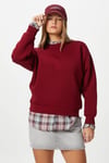 Kadın Cozy İçi Polarlı Bordo Basic Bisiklet Yaka Pamuklu Kalın Örme Sweatshirt