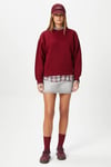 Kadın Cozy İçi Polarlı Bordo Basic Bisiklet Yaka Pamuklu Kalın Örme Sweatshirt