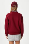 Kadın Cozy İçi Polarlı Bordo Basic Bisiklet Yaka Pamuklu Kalın Örme Sweatshirt
