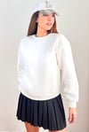 Kadın Cozy İçi Polarlı Ekru Basic Bisiklet Yaka Pamuklu Kalın Örme Sweatshirt