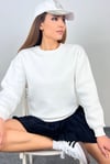 Kadın Cozy İçi Polarlı Ekru Basic Bisiklet Yaka Pamuklu Kalın Örme Sweatshirt