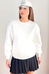 Kadın Cozy İçi Polarlı Ekru Basic Bisiklet Yaka Pamuklu Kalın Örme Sweatshirt