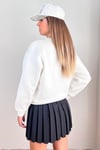 Kadın Cozy İçi Polarlı Ekru Basic Bisiklet Yaka Pamuklu Kalın Örme Sweatshirt