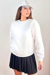Kadın Cozy İçi Polarlı Ekru Basic Bisiklet Yaka Pamuklu Kalın Örme Sweatshirt