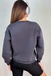 Kadın Cozy İçi Polarlı Füme Basic Bisiklet Yaka Pamuklu Kalın Örme Sweatshirt