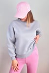 Kadın Cozy İçi Polarlı Gri Basic Bisiklet Yaka Pamuklu Kalın Örme Sweatshirt
