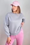 Kadın Cozy İçi Polarlı Gri Basic Bisiklet Yaka Pamuklu Kalın Örme Sweatshirt