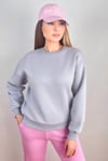Kadın Cozy İçi Polarlı Gri Basic Bisiklet Yaka Pamuklu Kalın Örme Sweatshirt