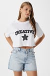 Kadın Creative Antrasit Nakışlı Crop T-Shirt