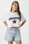 Kadın Creative Antrasit Nakışlı Crop T-Shirt