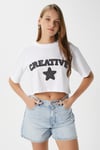 Kadın Creative Antrasit Nakışlı Crop T-Shirt