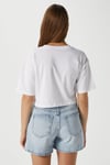 Kadın Creative Mavi Beyaz Nakışlı Crop T-shirt