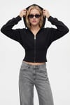 Kadın Crew Korseli Slim Kalıp Siyah Kapüşonlu Sweatshirt